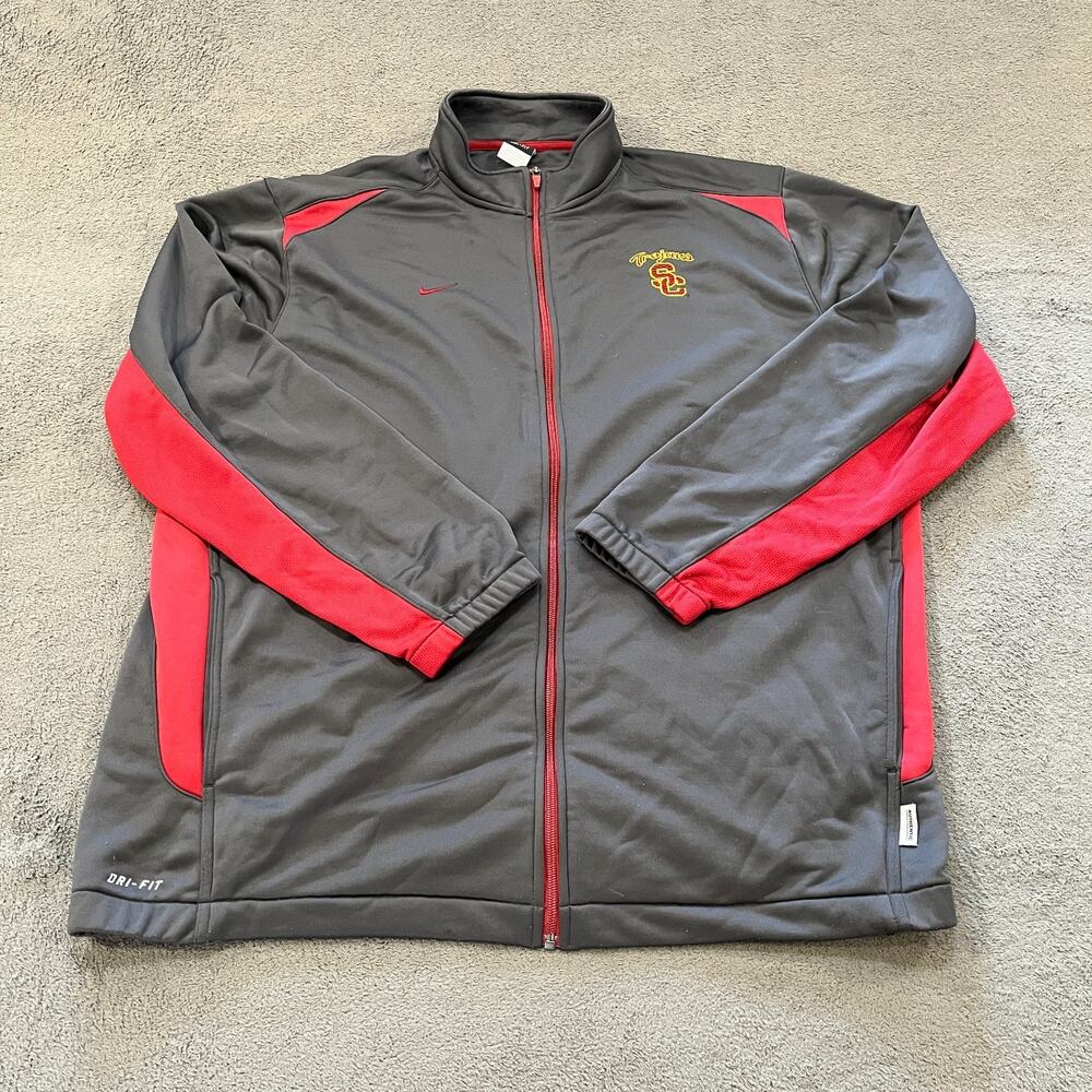 Nike USC Trojans Gray Red Full Zip Dri-FIT Track Athletic Jacket Men's Size 2XL